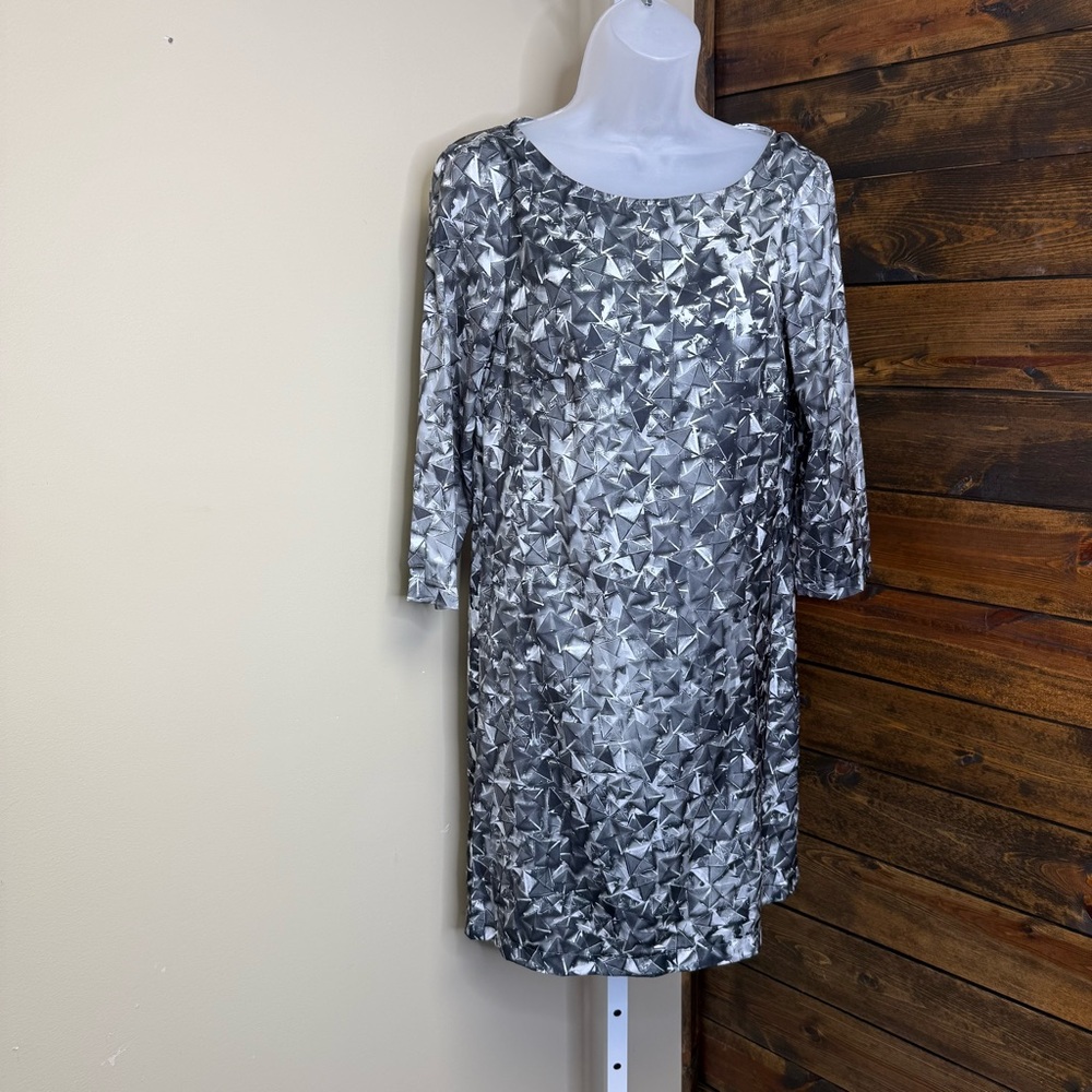 MNG Casual women’s Silver grey black 3/4 Long Sleeve slip Dress size 4 Small